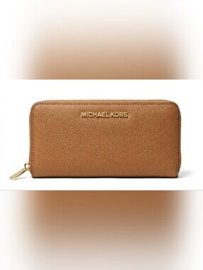 Michael Kors Leather Jet Set Travel Contintal Wallet In Luggage Brown